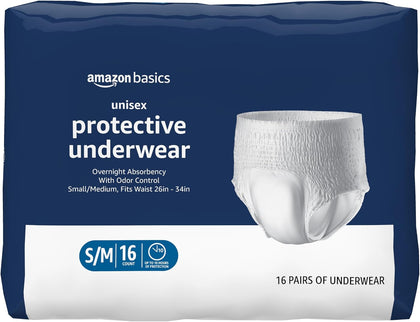 Unisex Protective Underwear, Overnight Absorbency, Small/Medium, 16 Count