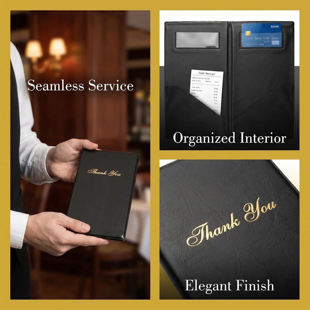 12 Pack Restaurant Check Presenters, Black Gold Thank You Imprint