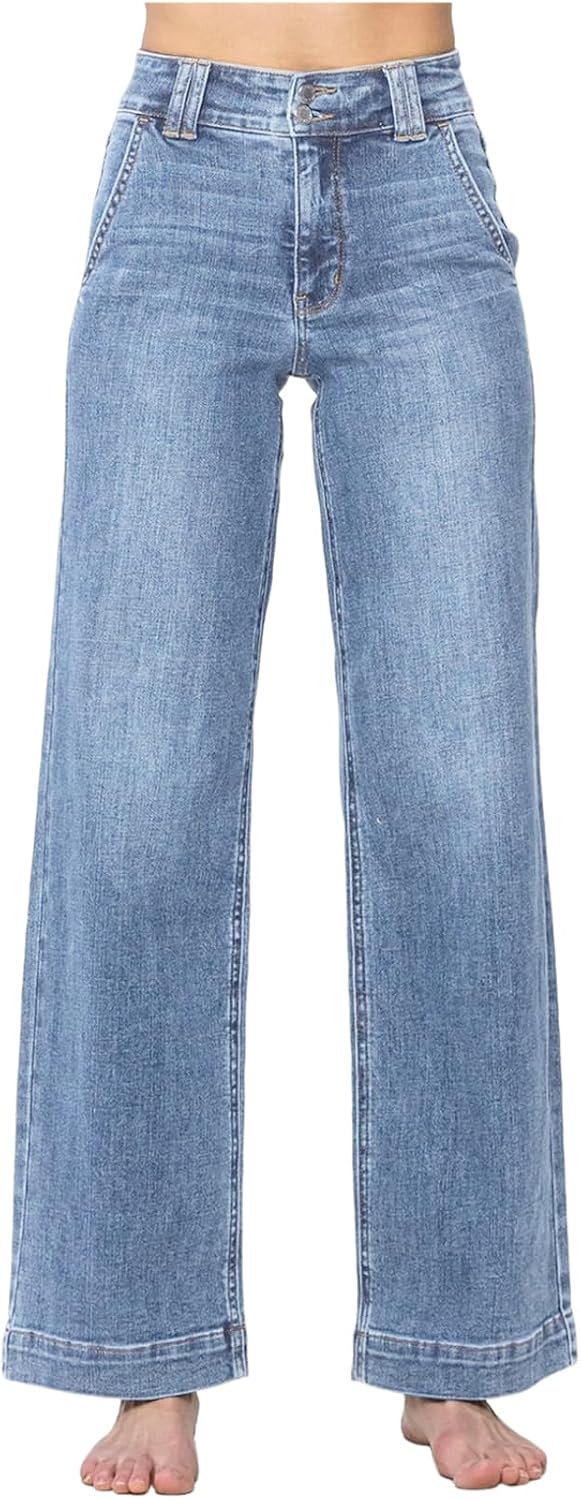 Women's High Waisted Wide Leg Straight Jeans