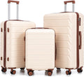 Hardside Luggage Sets, Lightweight Stripes Suitcase with Spinner Wheels, Beige-220