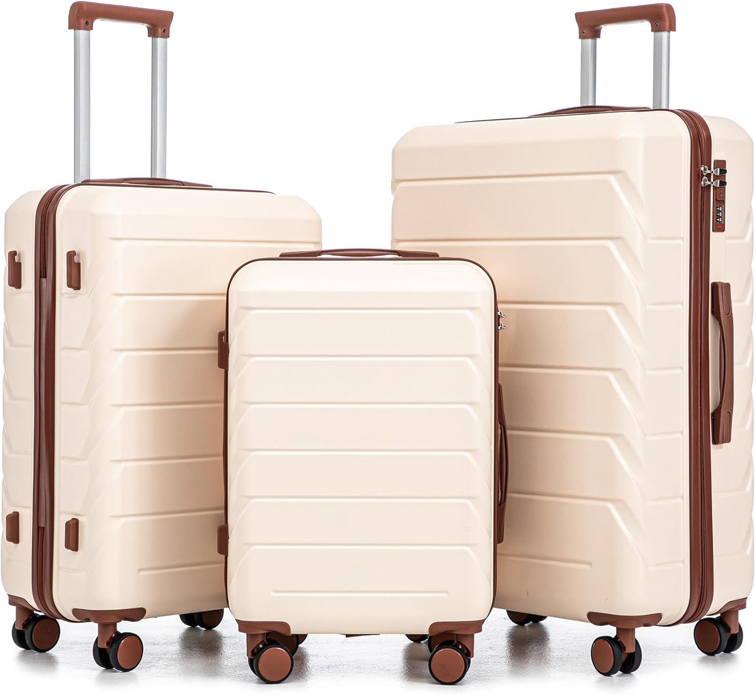 Hardside Luggage Sets, Lightweight Stripes Suitcase with Spinner Wheels, Beige-220