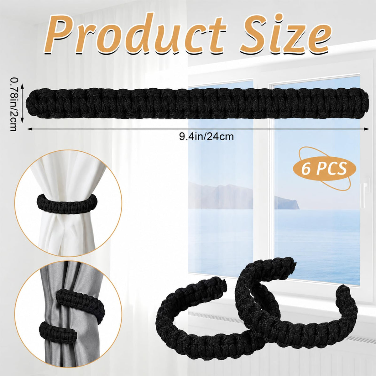 6 Pack Braided Curtain Tiebacks Boho Elegant Rustic Curtain Holdbacks Tie Backs Holders Set Simple Light Weight