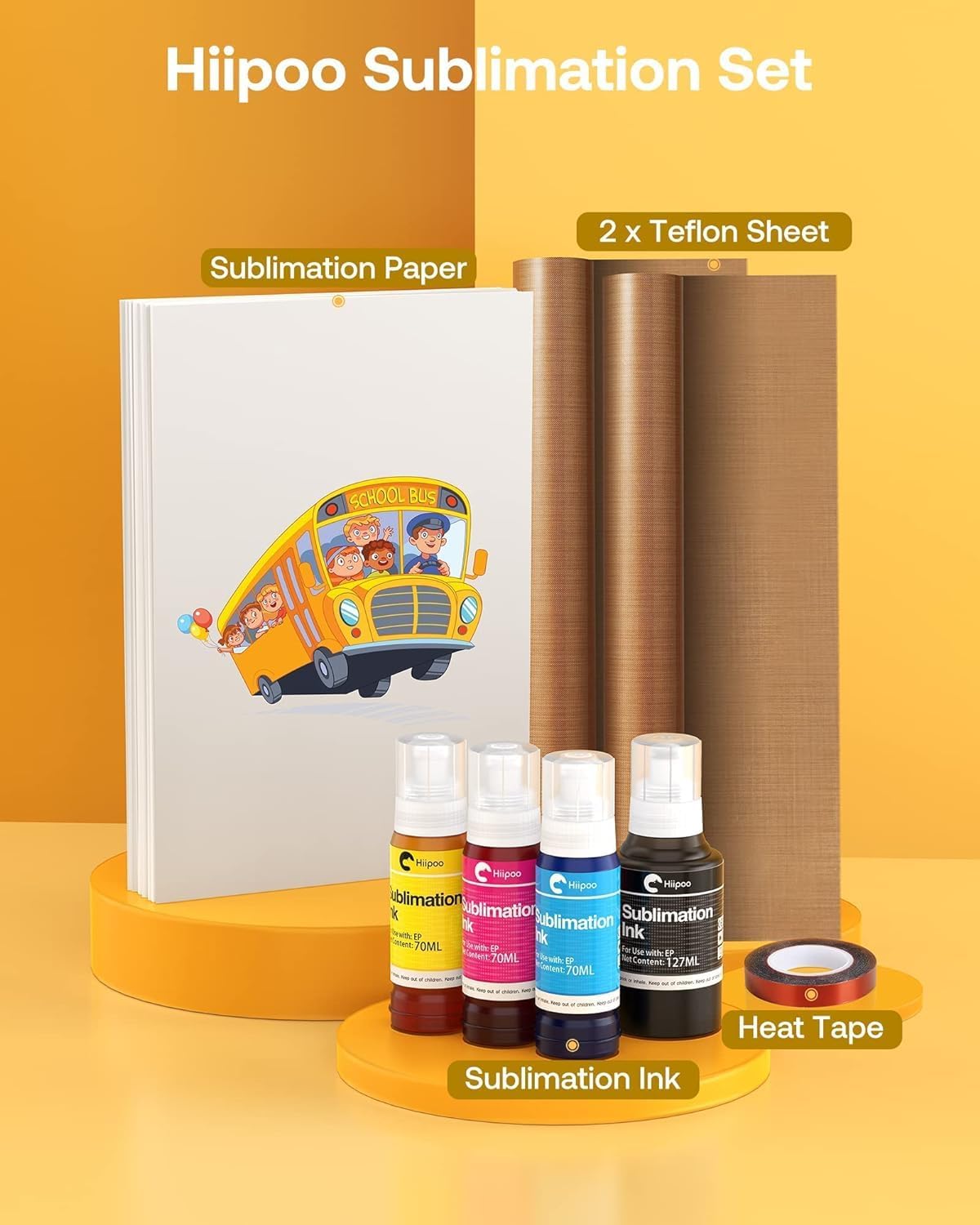 Sublimation Ink Set with 110 Sheet Sublimation Paper 8.5x11” 120G, 2 Pack Teflon Sheet, Heat Tape Compatible for