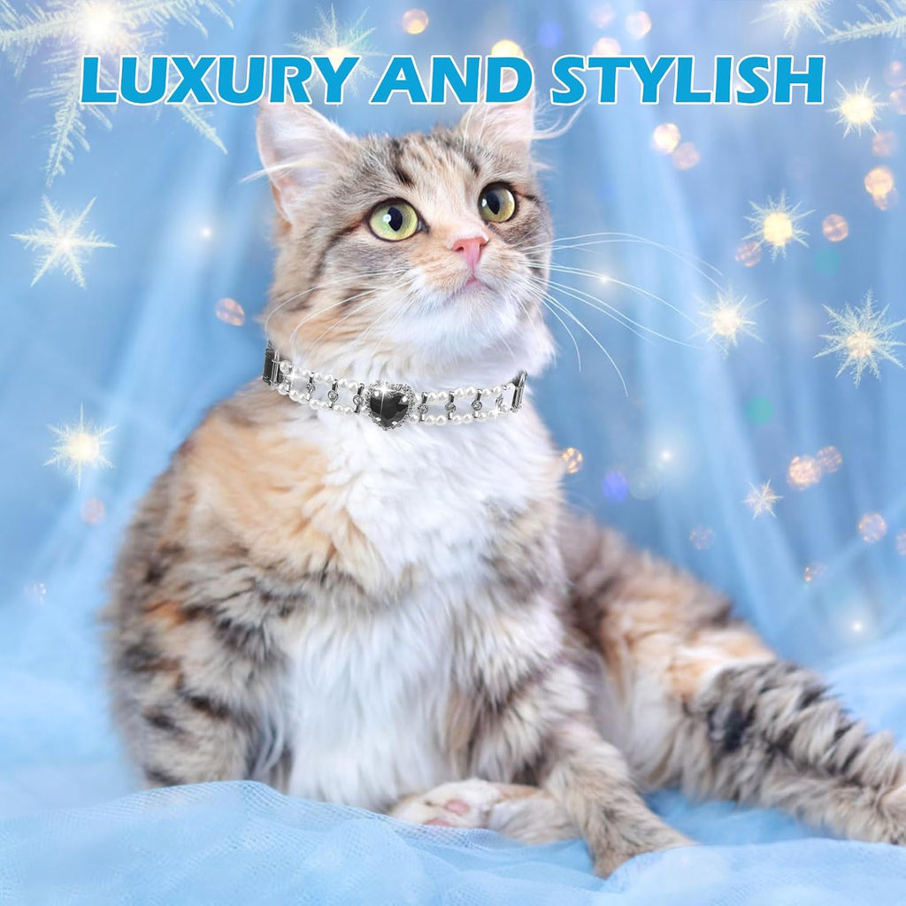 Cat Collar with Bell,Black (Pearl)