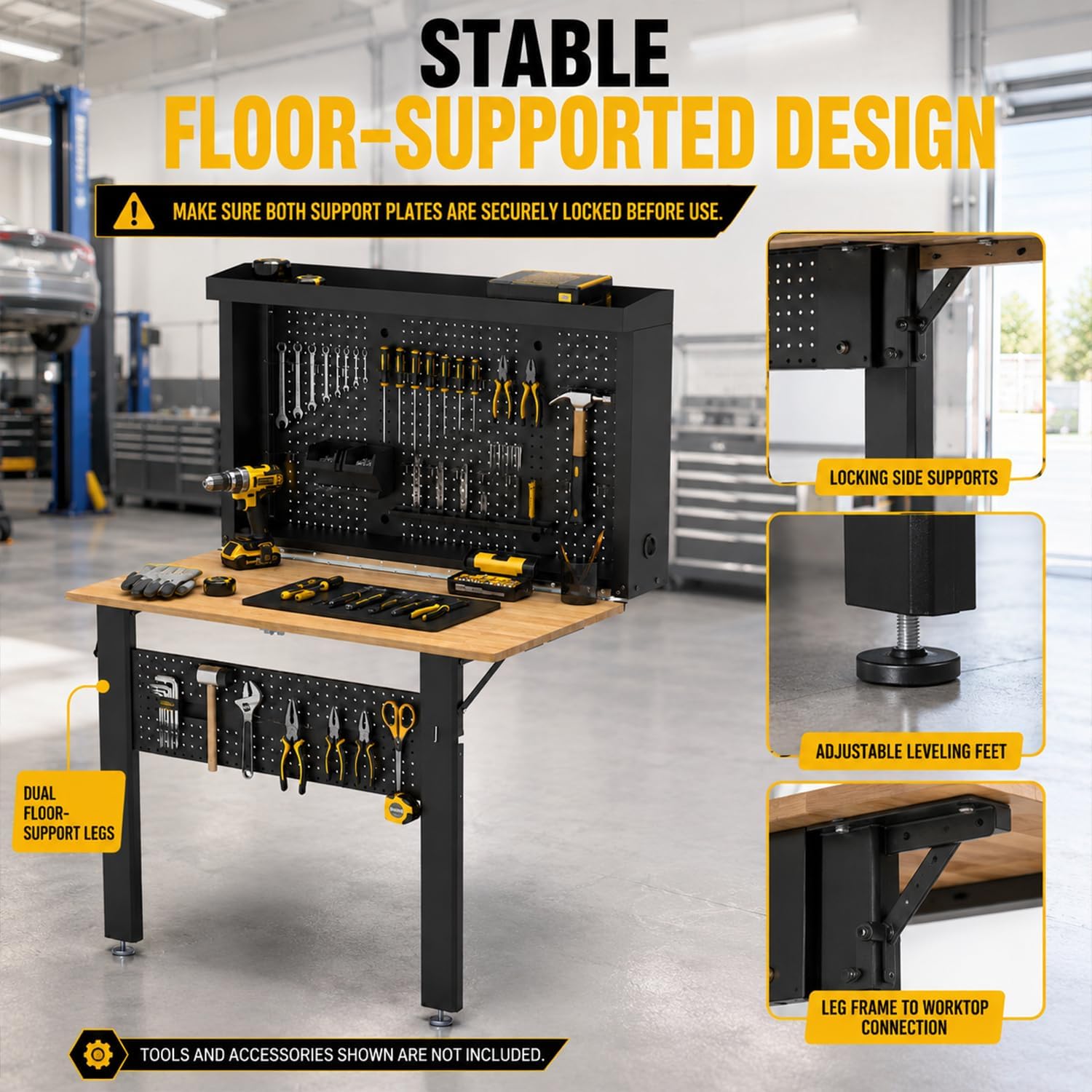 Wall Mounted Fold Down Workbench with Pegboard Organizer, Heavy Duty Folding Work Table with Storage Shelf, Space