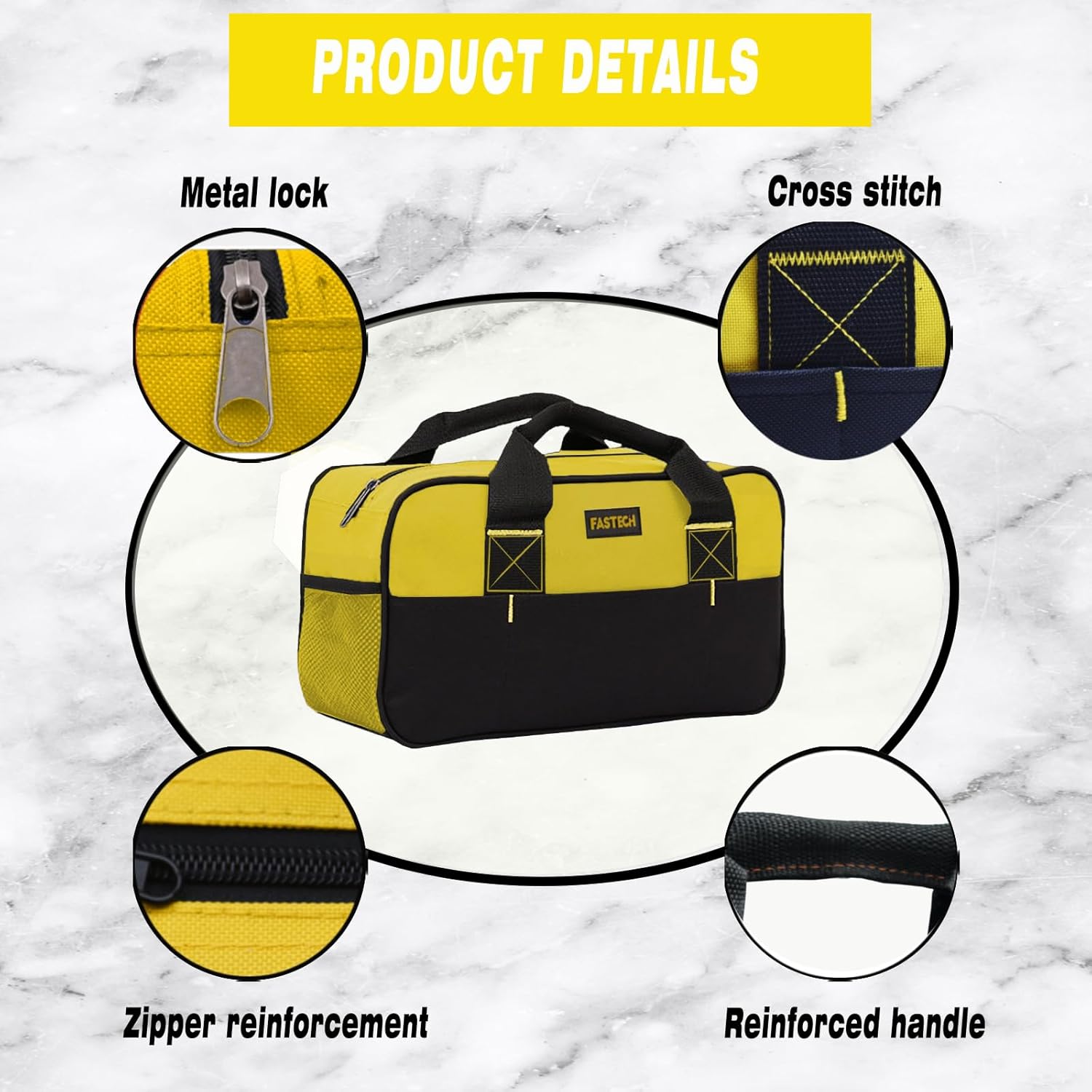 14 Inch Zipper Tool Bag, Small Wide Mouth Tool Tote Bag, Waterproof Tool Organizer Tote, Soft Handle Carrying Toolbag