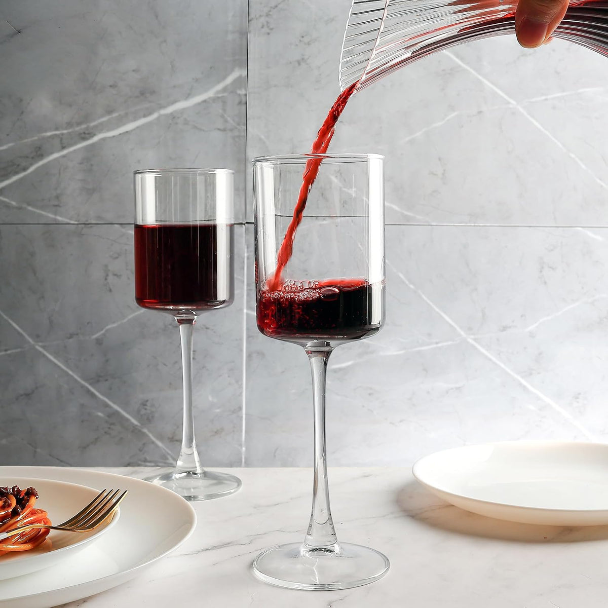 10Oz Square Wine Glasses Set of 12 Dishwasher Safe Long Stem