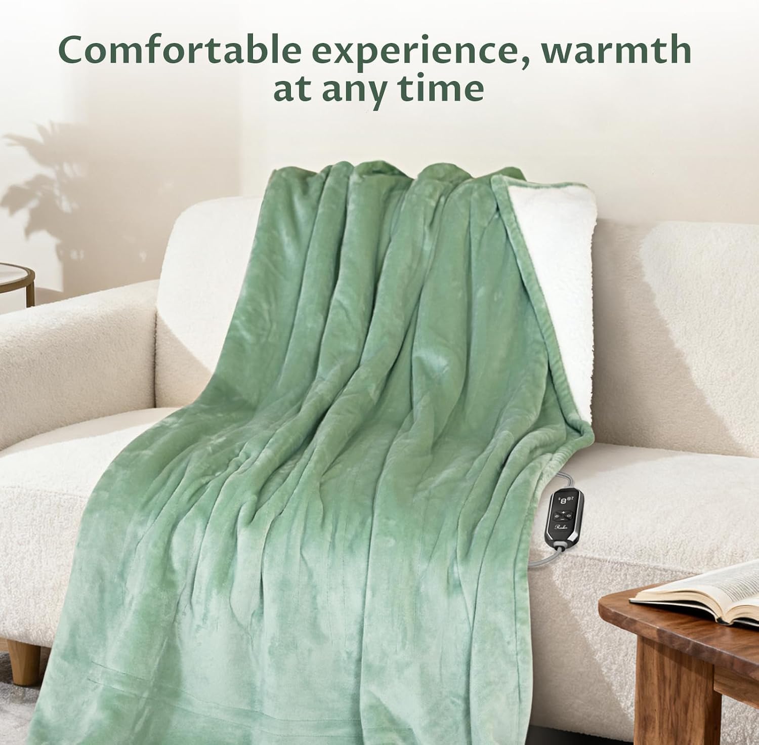 Heated Throw Blanket, 10 Heat Levels, 1-9 Hour Timer, Green | 50" × 60", ETL & FCC listed, machine washable