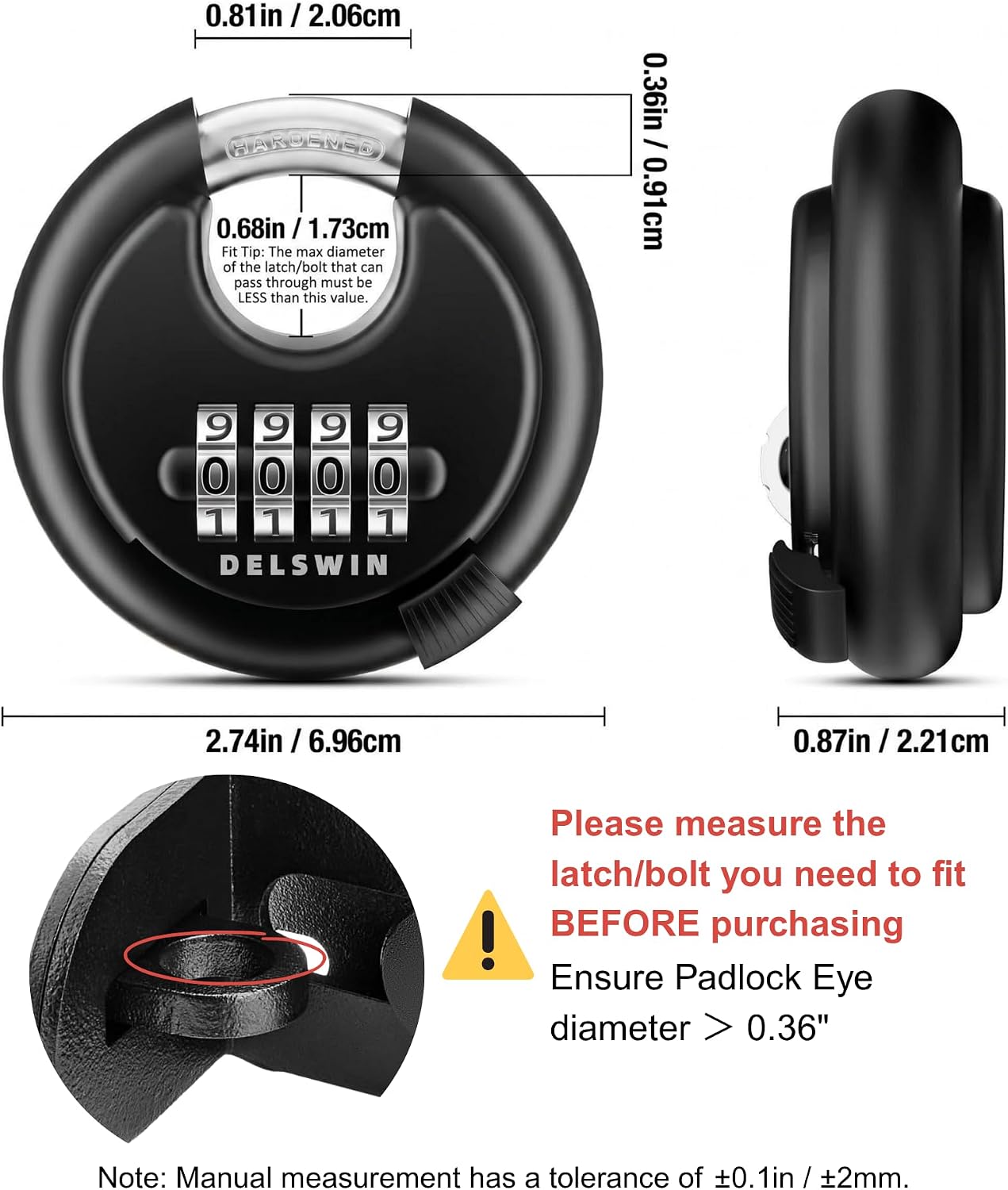 4-Digit Disc Combination Lock Outdoor - Heavy Duty Combination Padlocks with Hardened Steel Shackle Weatherproof