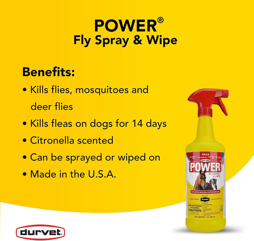 Fly 003-1020 698903 Power Fly Spray and Wipe for Horses, 32 oz