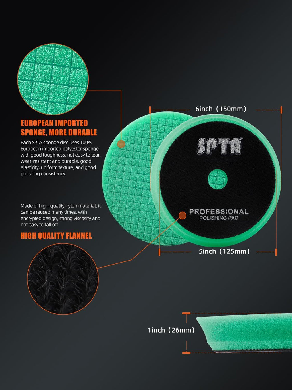 10 Pcs Detailing Set, 5Pc 5 inch Buffing Polishing Pads, 1 Microfiber Finish Pad, 1-16 oz Polishing Cleaner, 1
