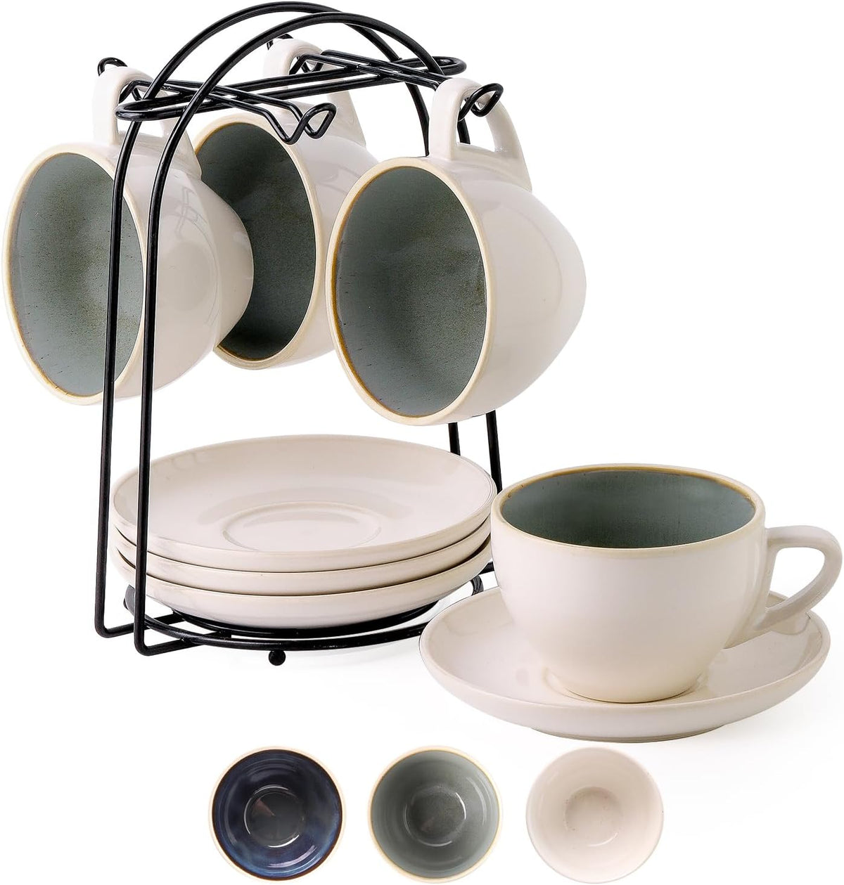 Stackable Cappuccino Cup Set of 4 [8oz] Activated-Glazed Ceramic Coffee Cup
