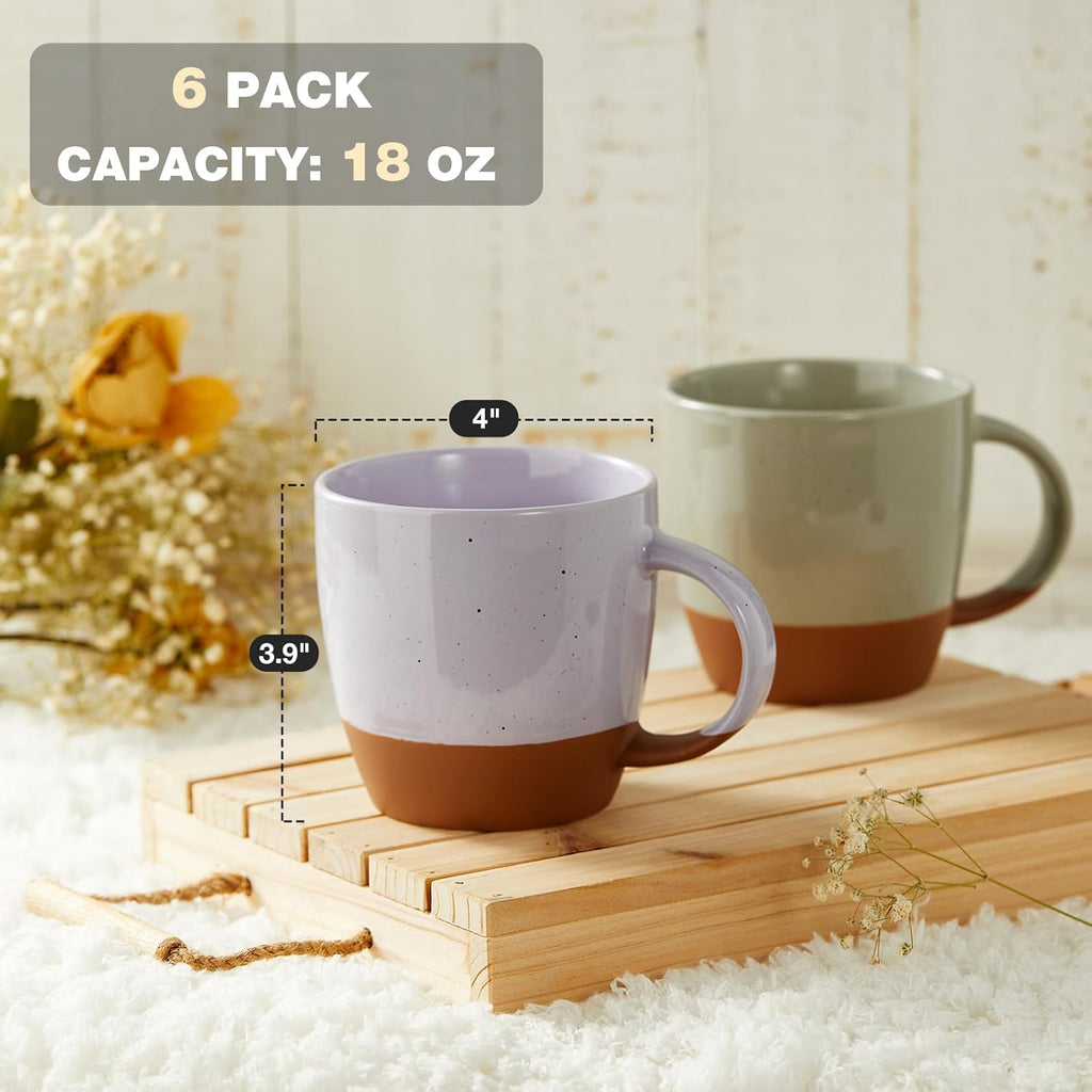 Morandi Color Ceramic Coffee Mugs Set of 6 (Large),18 oz Coffee Cups with Handle, Latte Mug, Big Mug for Women, Men