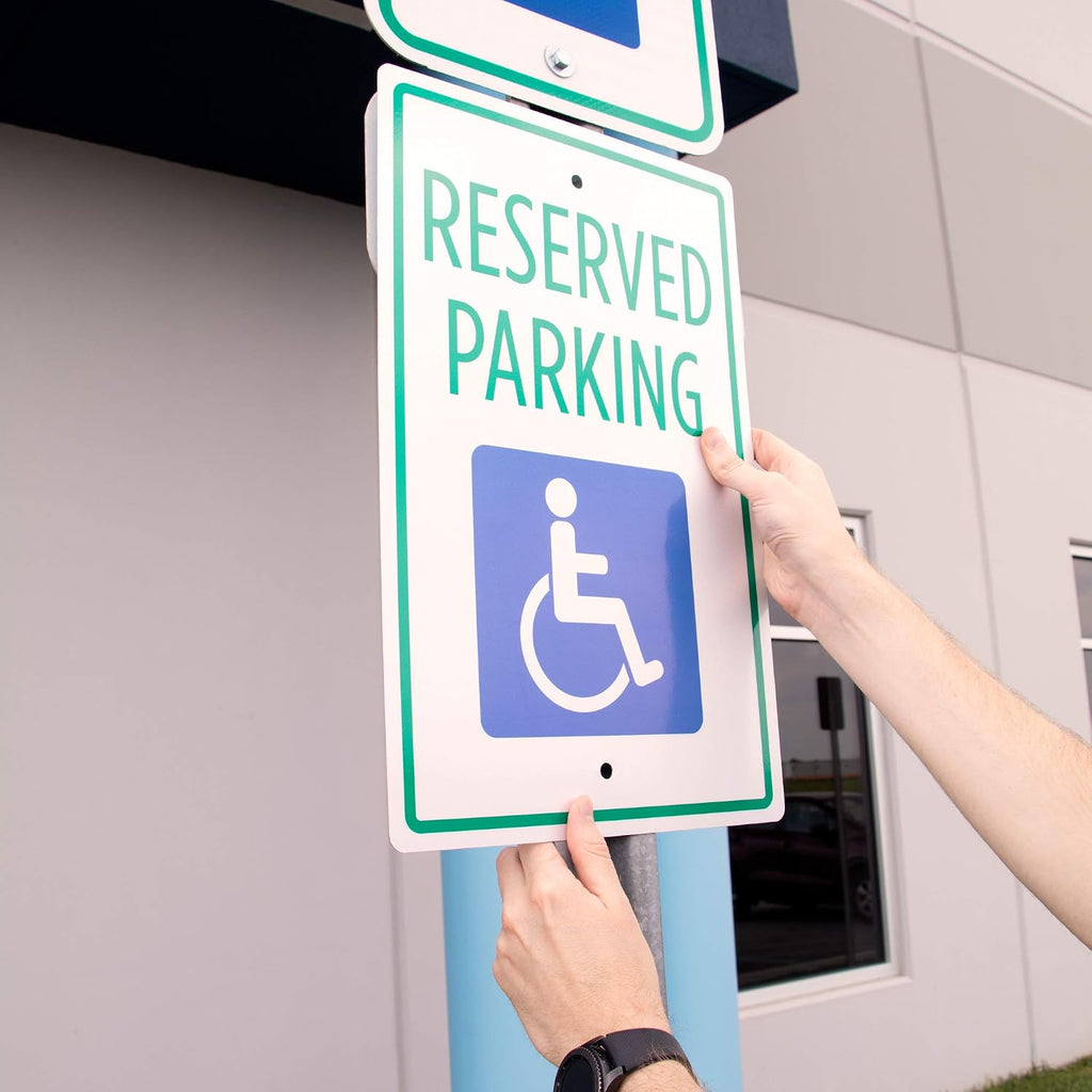 Handicap Parking Sign – 18" x 12" Aluminum Safety Warning Sign For Parking Lots, Private Driveways, & Businesses by