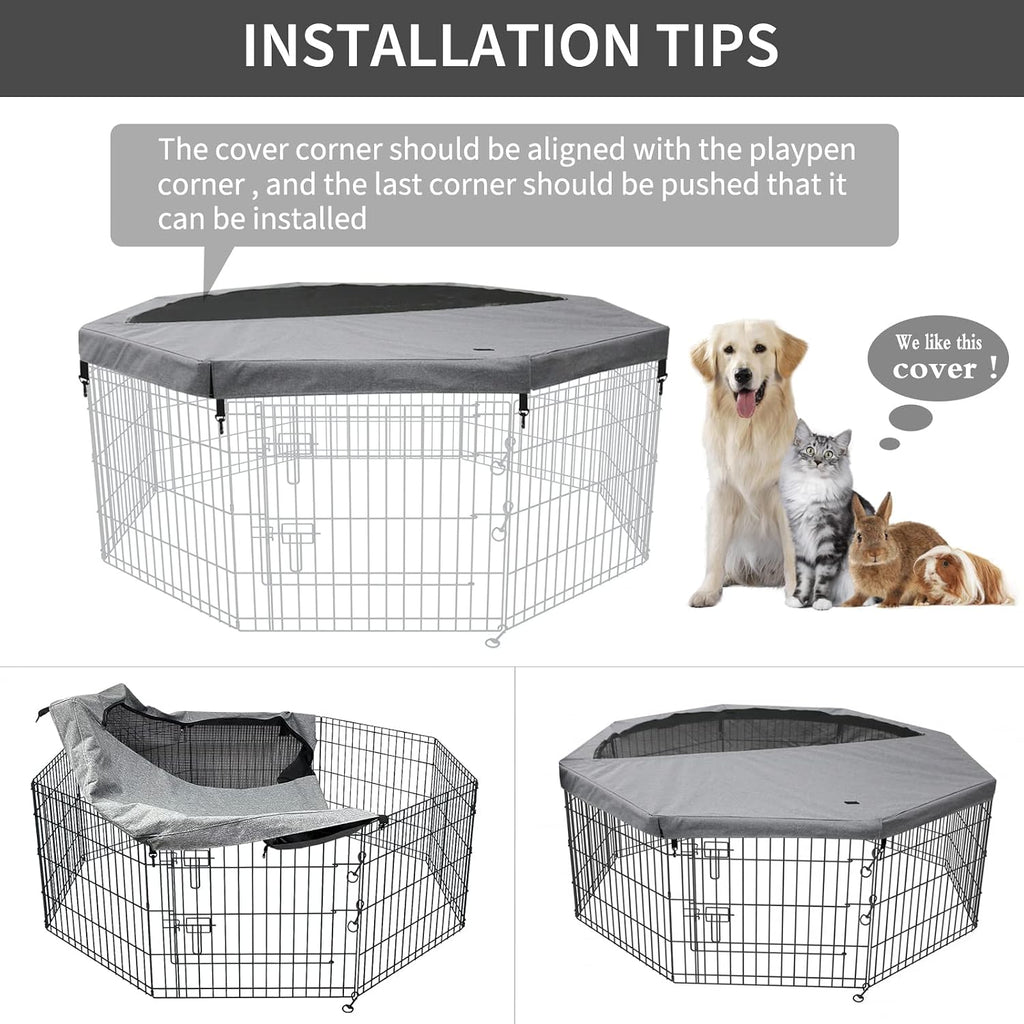 Top Cover Sun/Rain Proof Provide Shade and Security for Indoor Outdoor Dog Playpen Fits All 24" Wide 8 Panels Pet