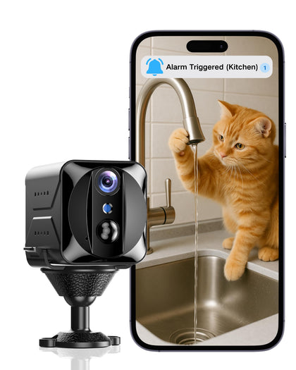 Wireless Indoor Cat Camera, 2K HD Wi-Fi Camera with APP Control, Motion Detection, Auto Night Vision, 100-Day Battery