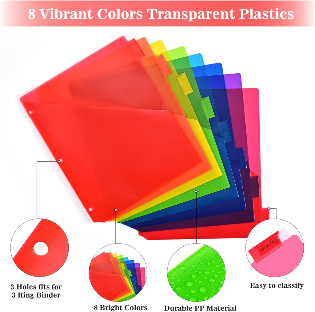 Binder Index Dividers with Tabs, 24 Count 3 Ring Binder Dividers with Pockets, 8 Tab Dividers for 3 Ring Binder