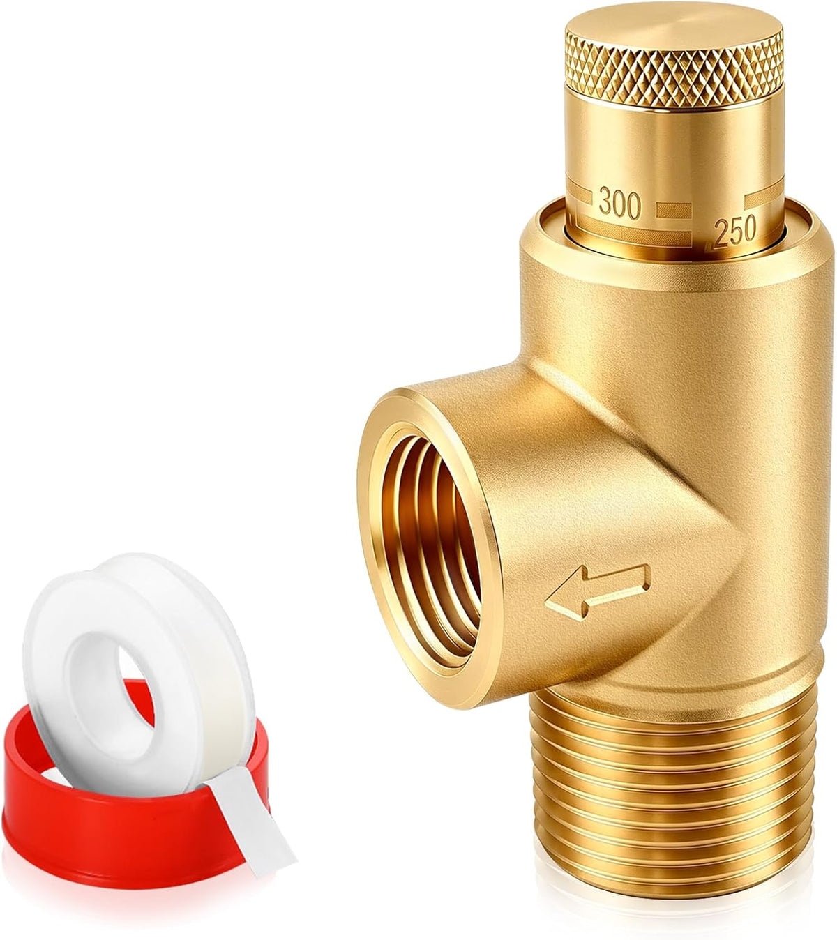Poppet Adjustable Relief Valve 100-300 PSI, Brass Pressure Relief Valve