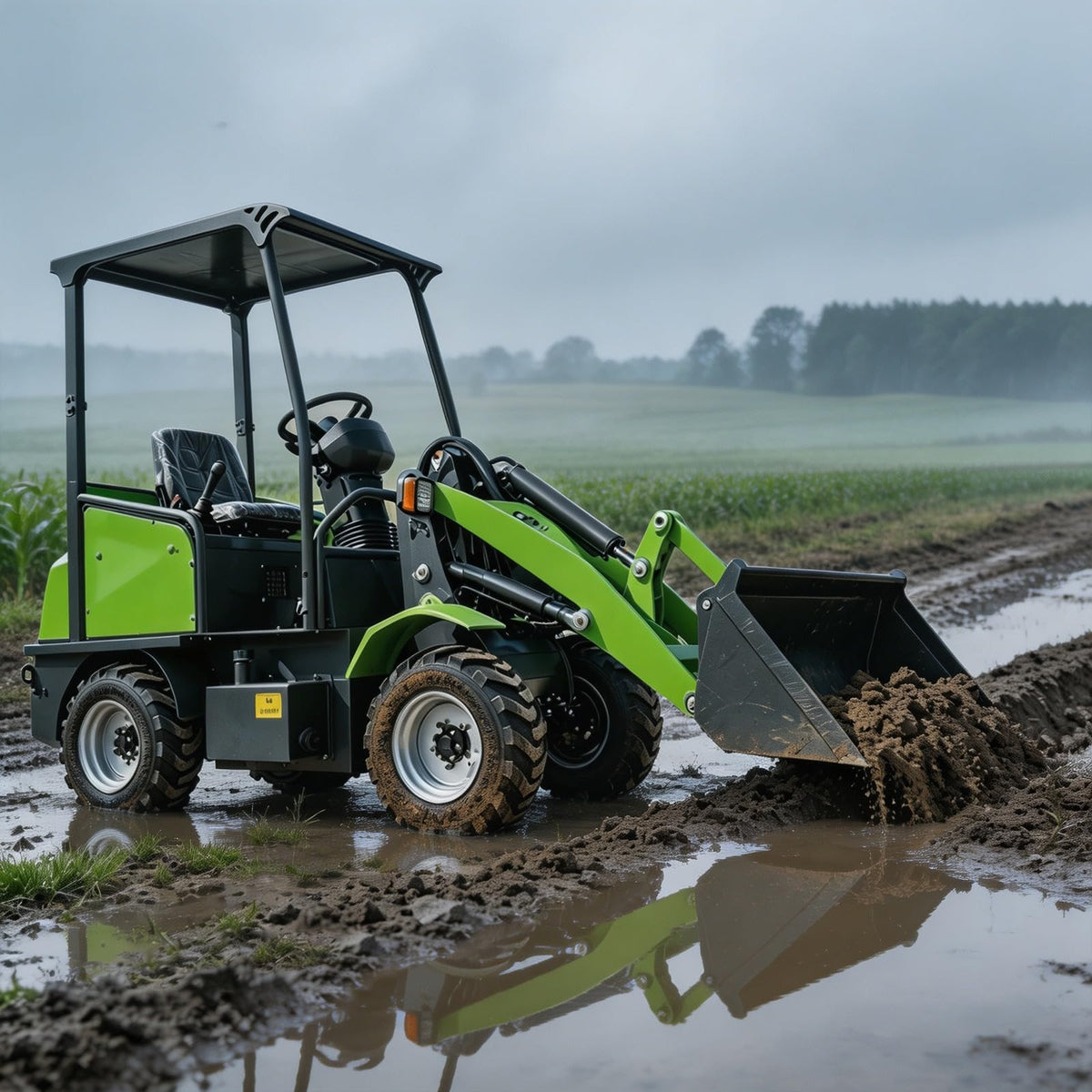 Electric Wheel Loader, Battery Powered Compact Loader with Bucket
