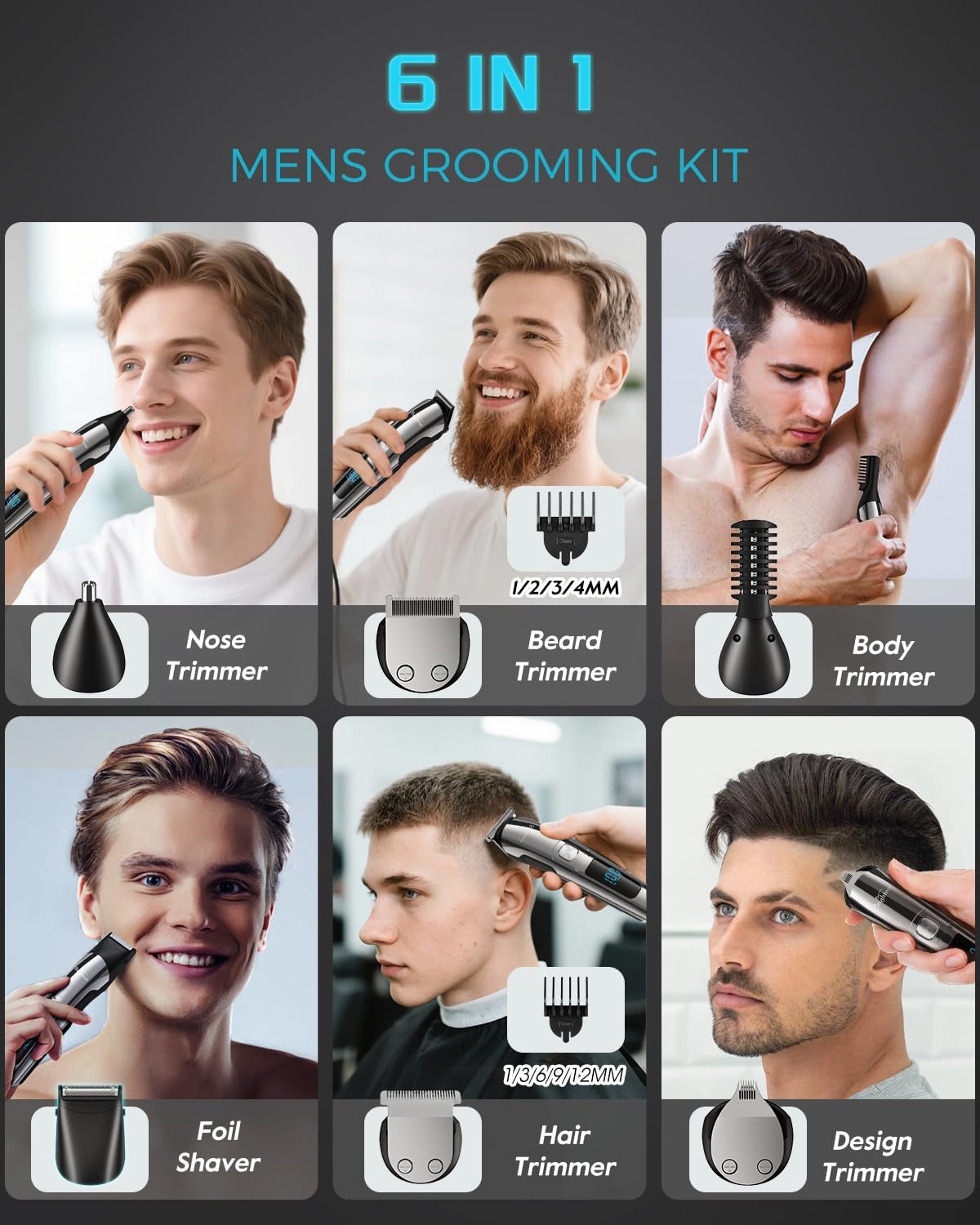 Beard Trimmer for Men - Electric Razor & Shaver, Cordless Hair Clippers Trimmers Set, IPX7 Waterproof Mens Grooming