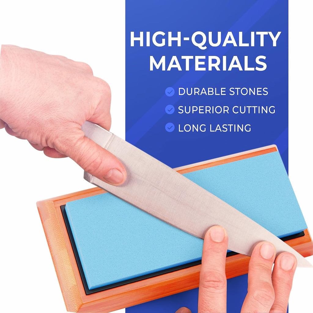 Knife Sharpening Stones Kit -Grits 400/1000/6000 | Extra Large Whetstone- Wet Stone Knives Sharpener Set with NonSlip