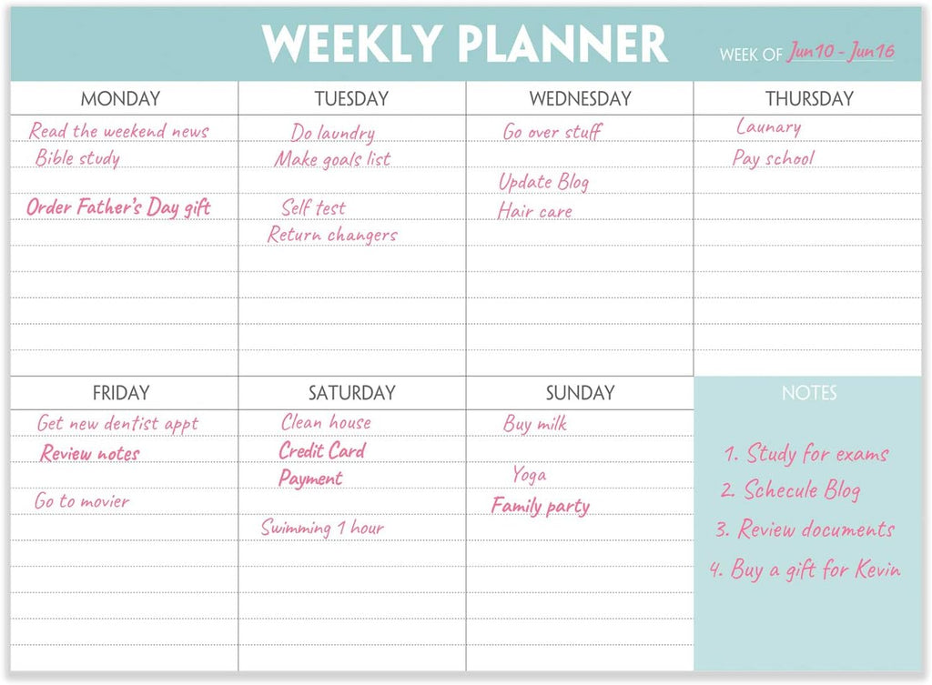 Weekly Planner Notepad - Tear Off Planning Pad with Daily Schedule & Calendar, 52 Sheets, 100gsm Paper, Undated