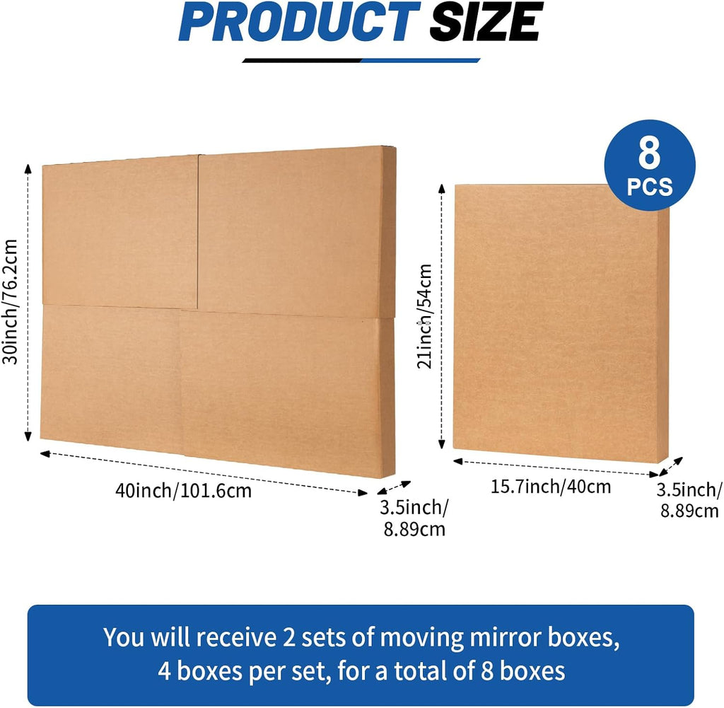 2 Sets 8 Pcs Picture & Mirror Moving Boxes, 40" x 30" x 3.5"