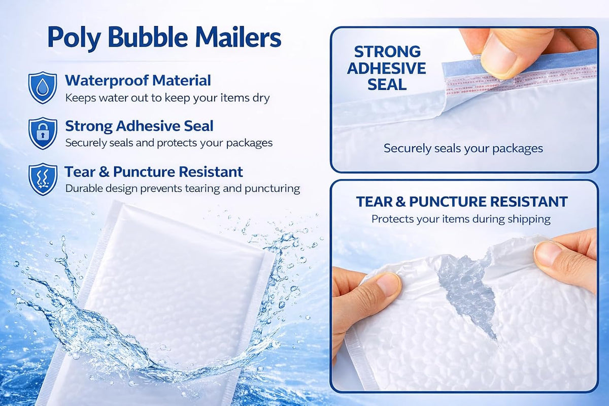 14.5 x 19 Poly Bubble Mailers – Large #7 Padded Shipping Envelopes, Self Seal Adhesive, Waterproof & Tear Resistant