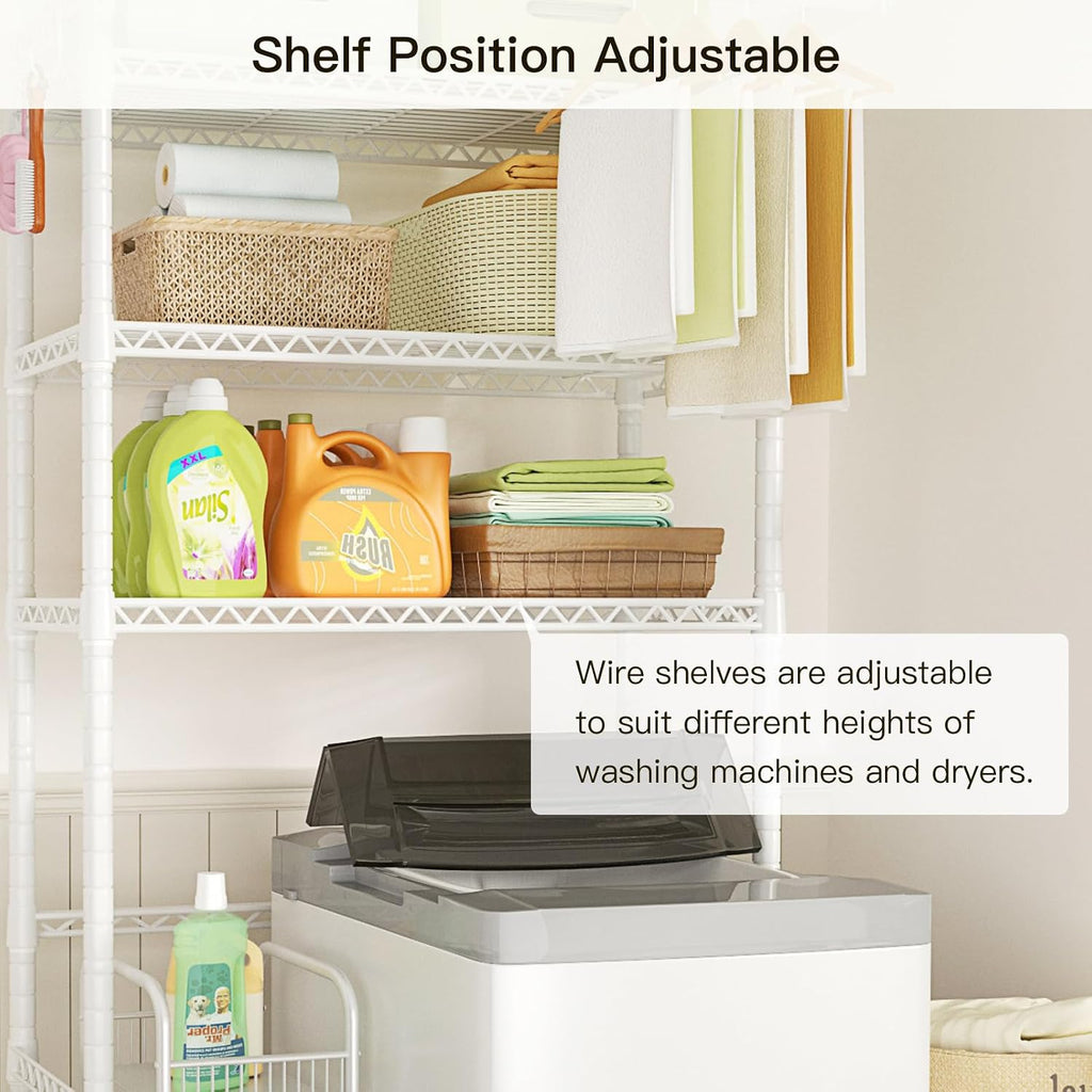 U11 Over Washer and Dryer Shelves, 3 Tiers Laundry Room Storage and Organizer Standing Shelf, Metal Freestanding