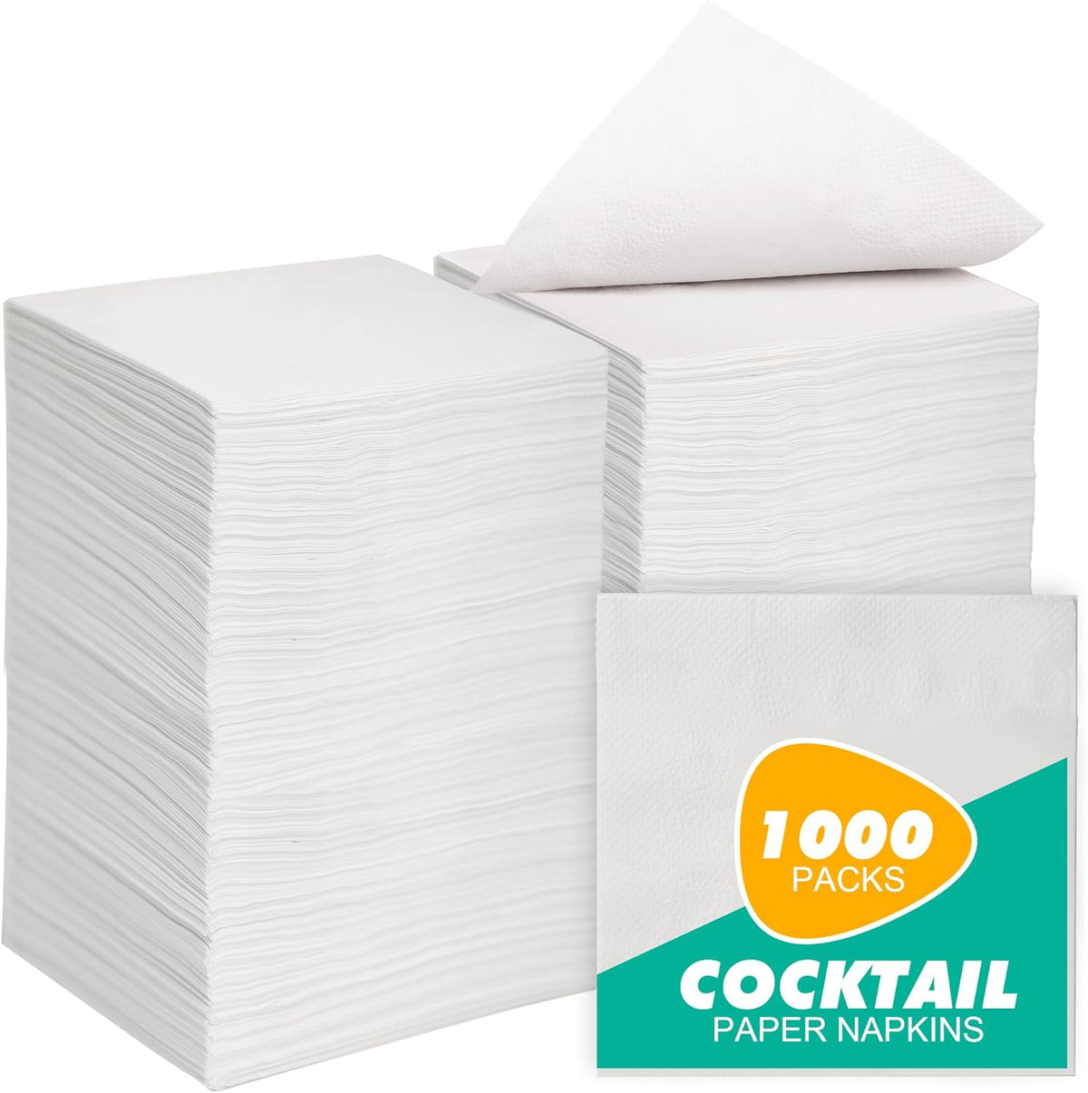 1000 Count Cocktail Napkins, White Beverage Napkins, 1-Ply