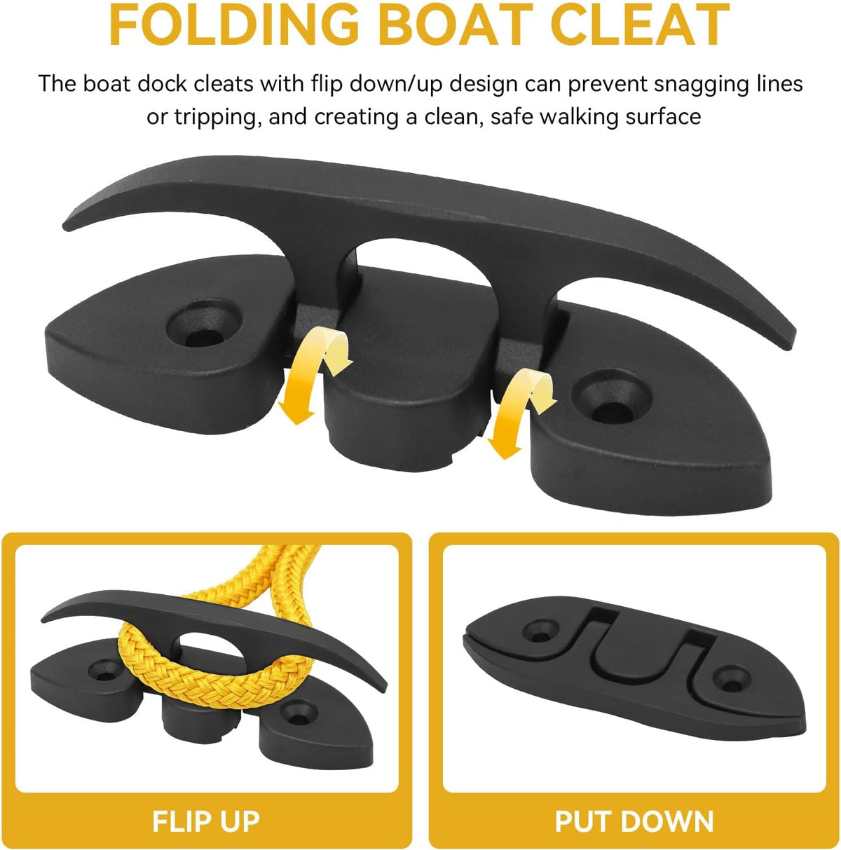 Boat Folding Cleat, Flip-up Dock Cleats 5", Nylon Fold Cleats Marine Grade