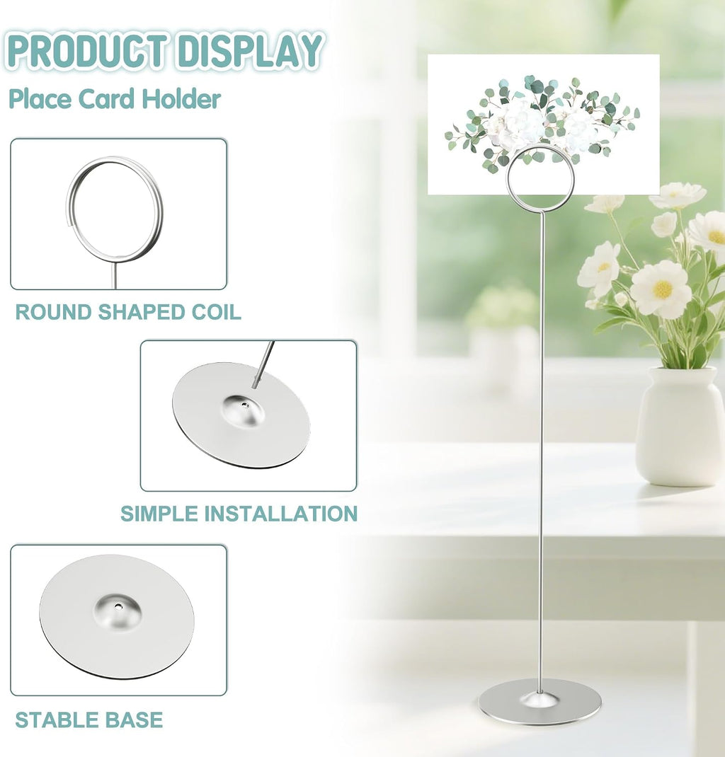 16PK Place Card Holders 12 Inch Table Number Holders Table Card Holders Steel Card Holders for