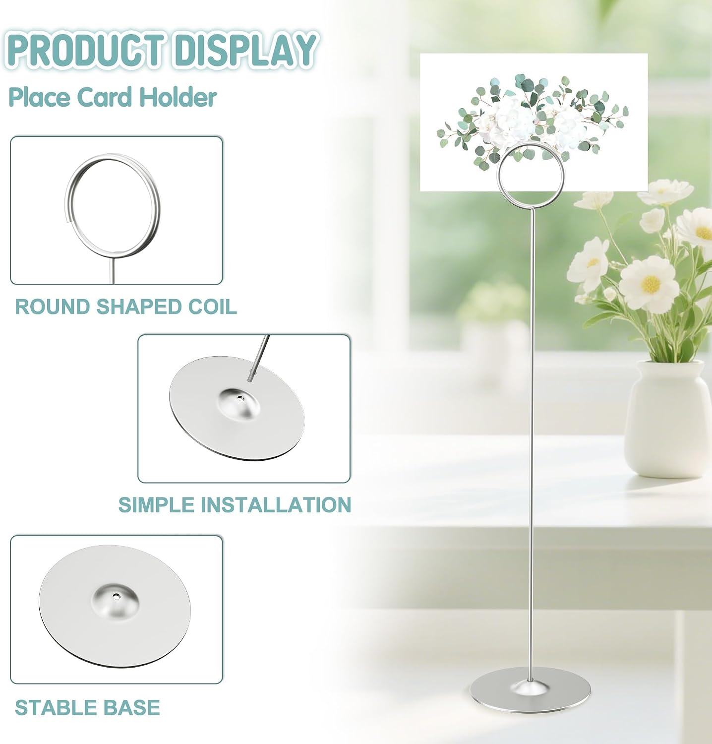 16PK Place Card Holders 12 Inch Table Number Holders Table Card Holders Steel Card Holders for