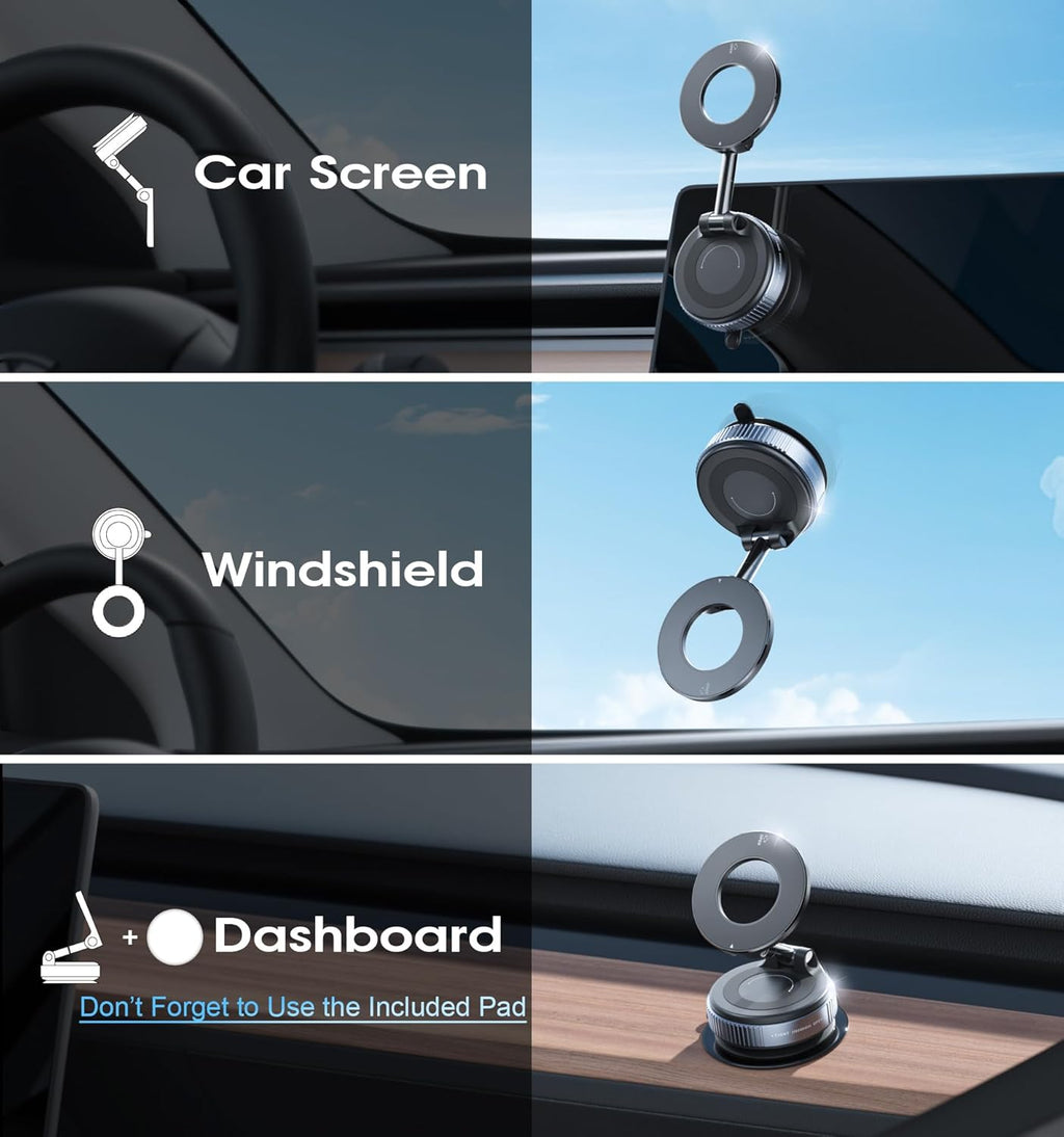 2026 Upgraded Vacuum Magnetic Car Phone Holder 360° Reinforced 96LBS Ultra Suction Cup Phone Mount for MagSafe Cell