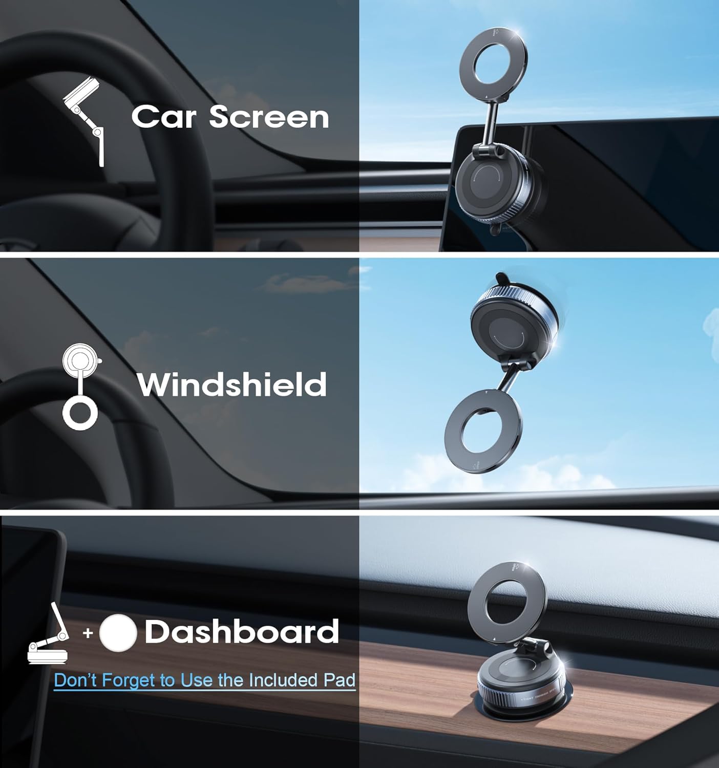 2026 Upgraded Vacuum Magnetic Car Phone Holder 360° Reinforced 96LBS Ultra Suction Cup Phone Mount for MagSafe Cell