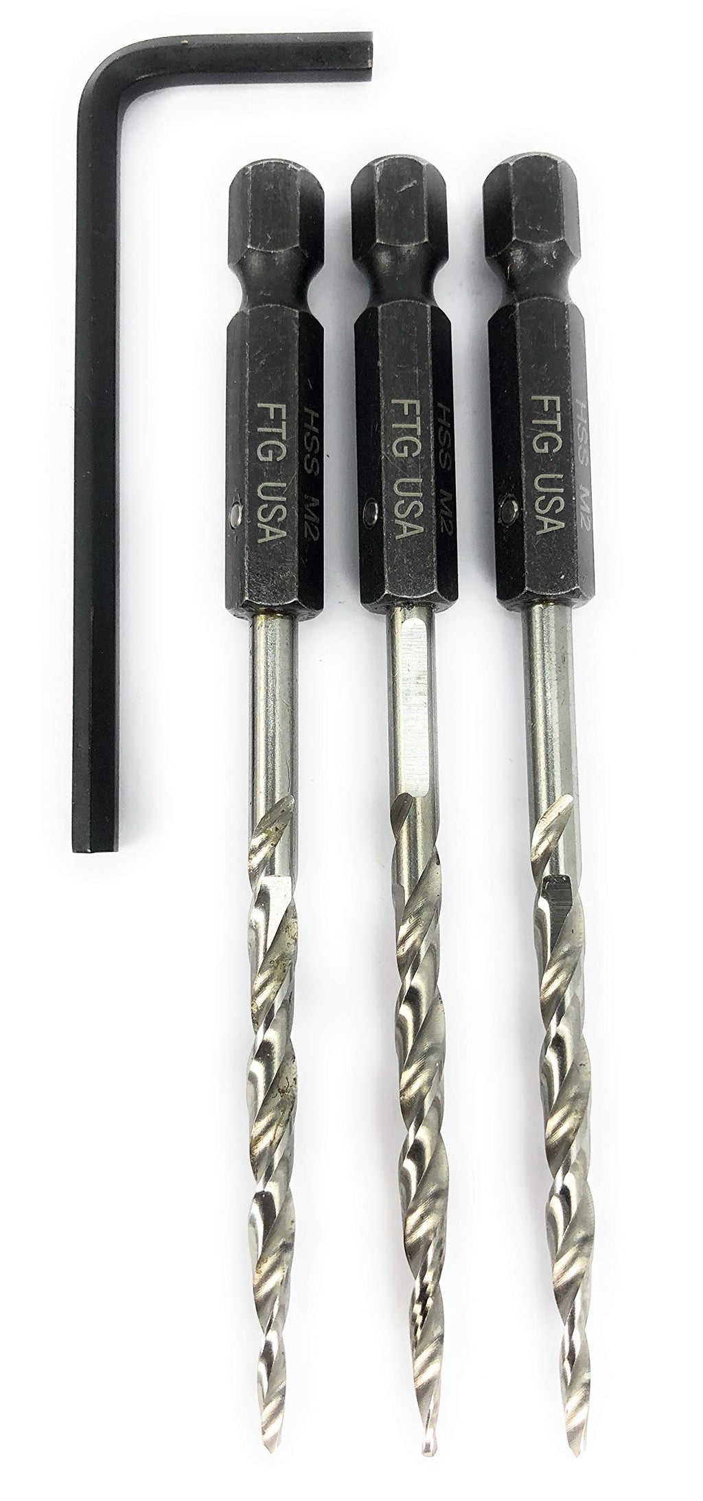 FTG USA 3 Pc #4 (7/64") Replacement Tapered Countersink Drill Bit Hex Shank