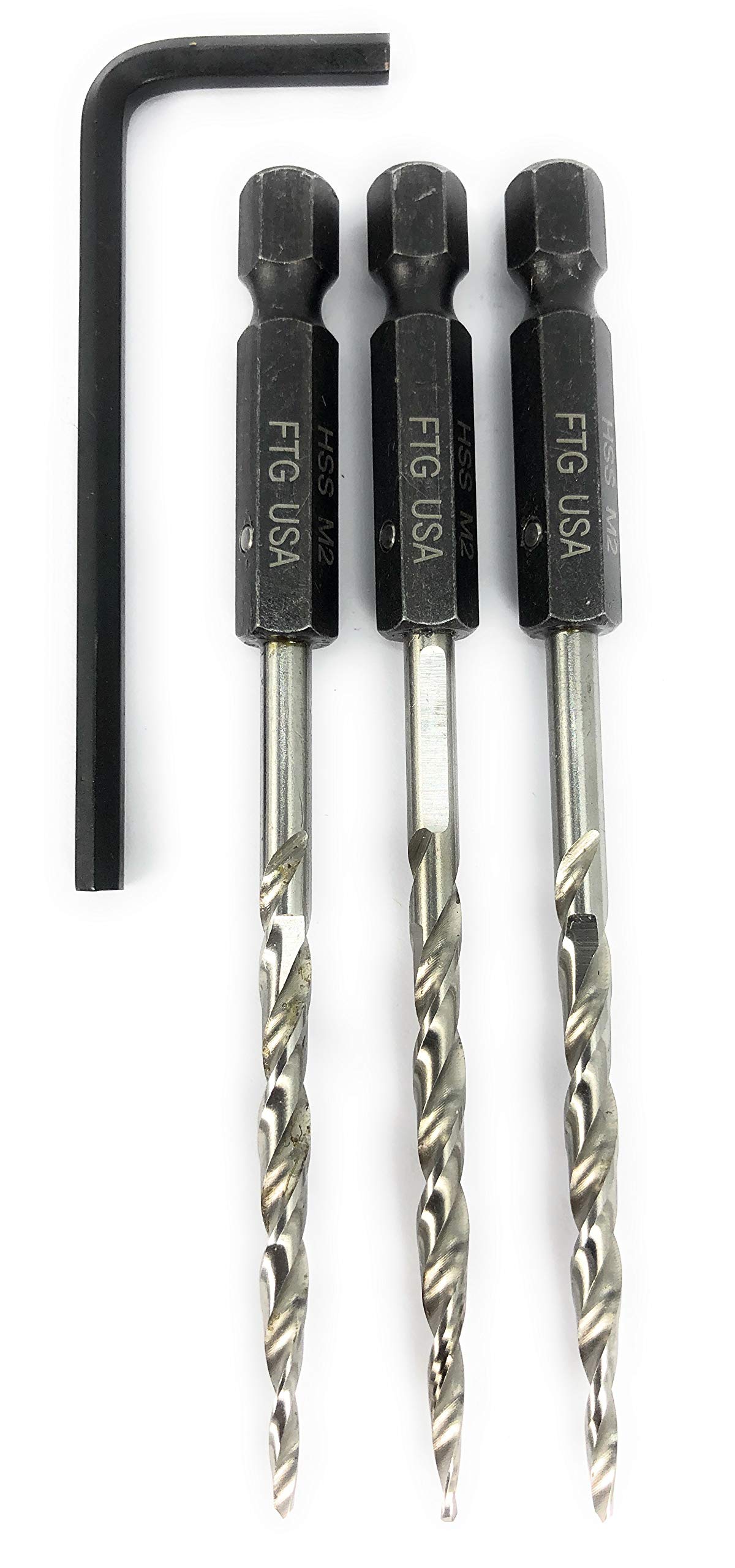 FTG USA 3 Pc #4 (7/64") Replacement Tapered Countersink Drill Bit Hex Shank