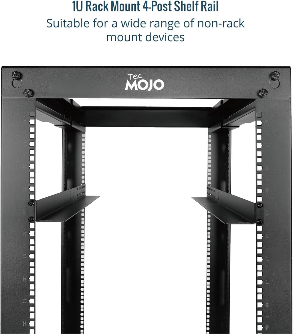 Tecmojo Universal 1U Rack Mount Rail ,4-Post Fully Server Rack Shelf Rail with 20.9"-32" Adjustable Depth, Fit for Non-Rack Mountable Server/Networking/AV/IT Equipment