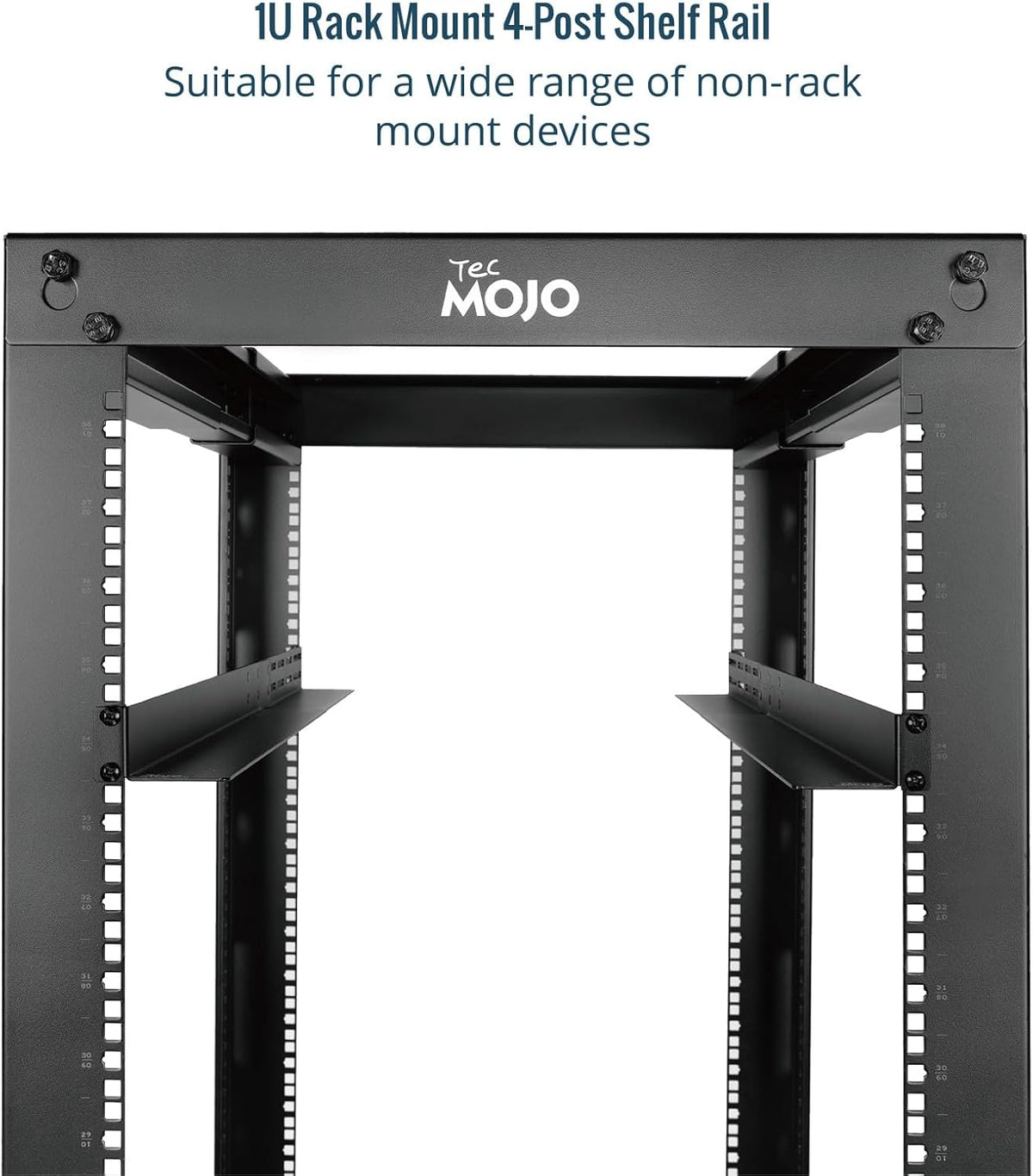 Tecmojo Universal 1U Rack Mount Rail ,4-Post Fully Server Rack Shelf Rail with 20.9"-32" Adjustable Depth, Fit for Non-Rack Mountable Server/Networking/AV/IT Equipment