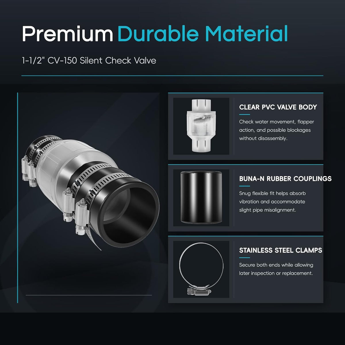 1-1/2" CV-150 Silent Sump Pump Check Valve, Spring-Loaded Backflow-Prevent