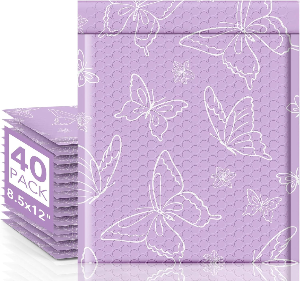 Cute Design Bubble Mailers 8.5x12 Inch 40 Pack Purple Butterfly
