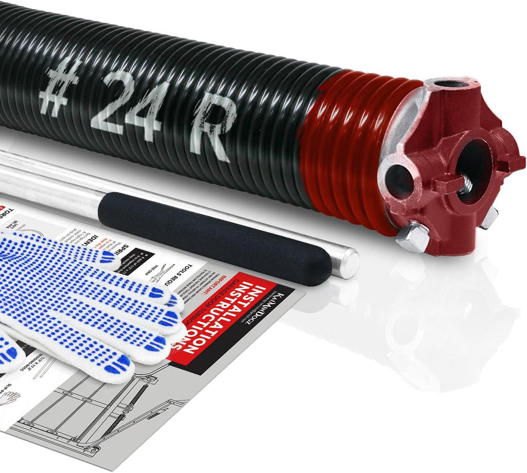 Right Hand Wind (Red Cone) 2" Garage Door Torsion Spring with Non-Slip Winding Bars & Gloves, Electrophoresis Black