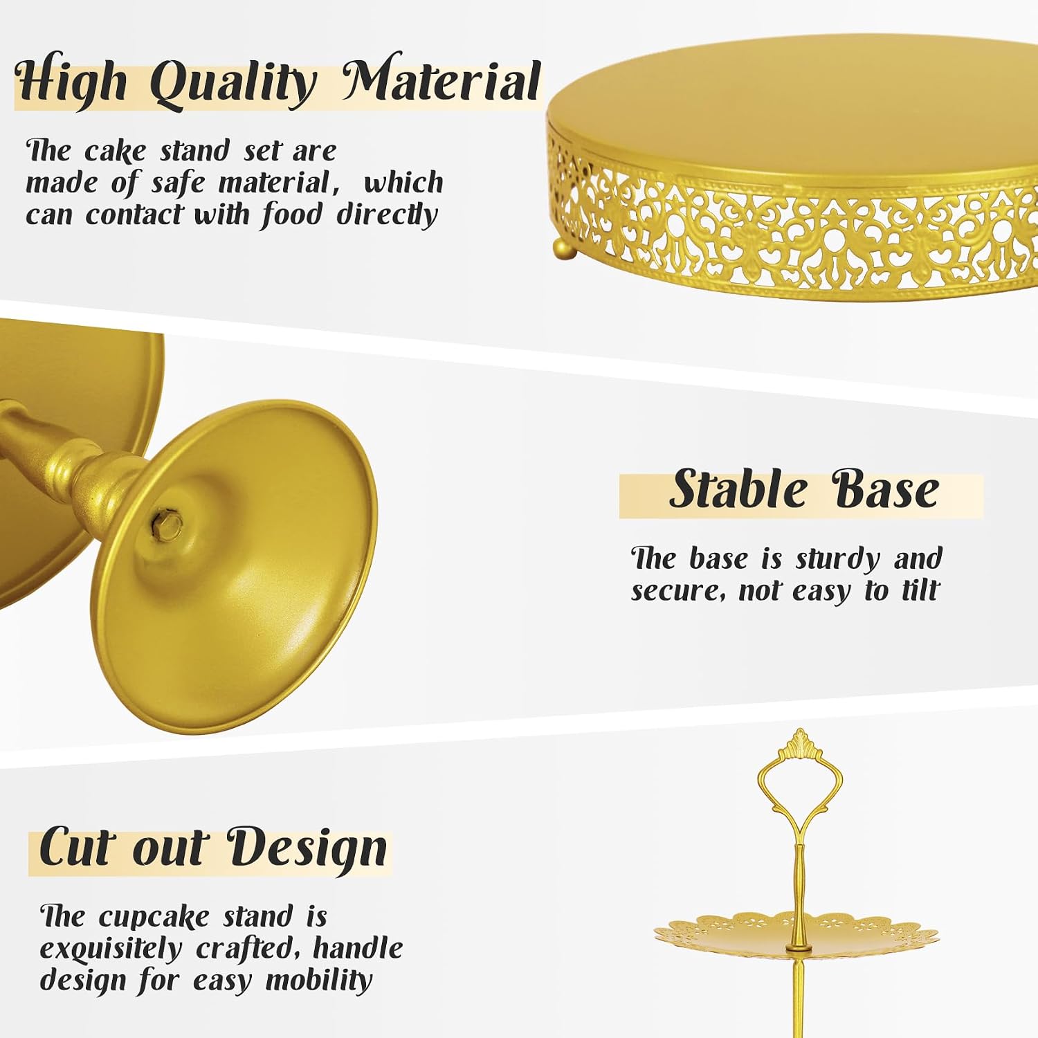 8 Pcs Cake Stand Gold Metal Dessert Table Display Set, 3-Tier Cupcake Stand, Cake Display Tower and Cookie Tray Rack