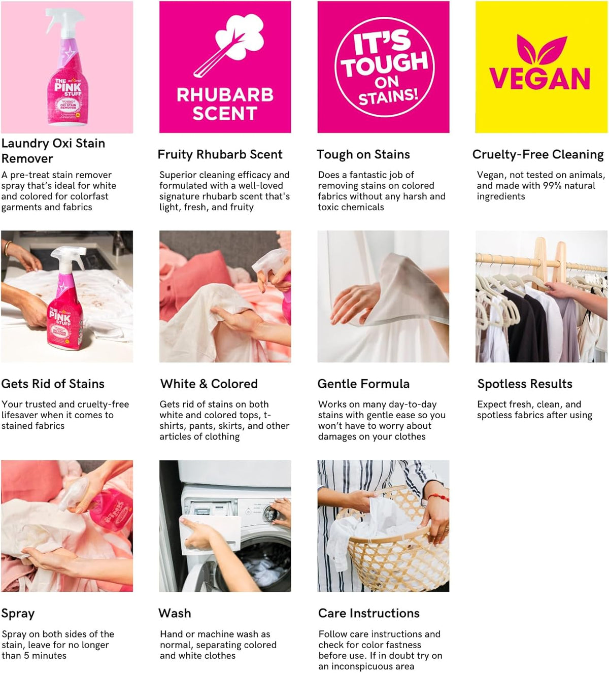 The Pink Stuff Laundry Oxi Stain Remover Spray, 16.9 Fl Oz 2 Pack