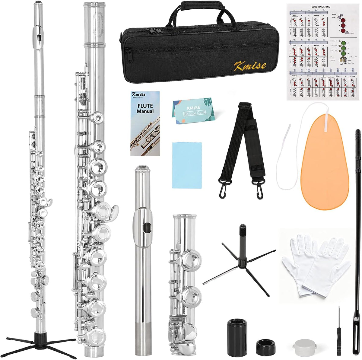 Closed Hole C Flute, Responsive Flute Instrument, Durable Flutes Set | with Gig Bag, Collapsible Stand, Beginner's
