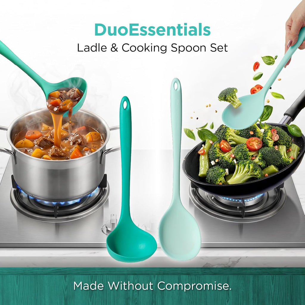 DuoEssentials Ladle & Cooking Spoon Set, Teal