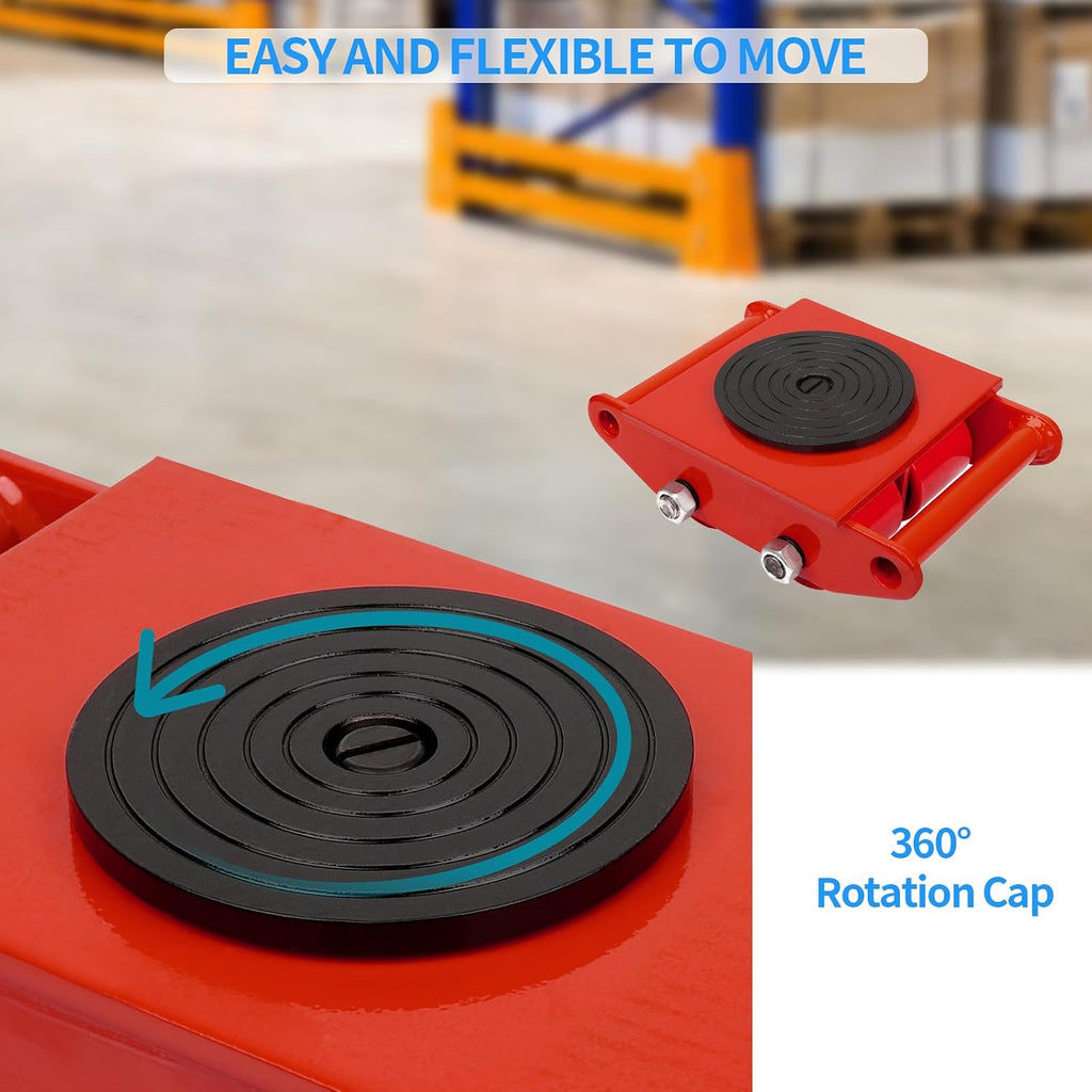 Machinery Mover 6T 13200LB Capacity Machinery Skate, Red | 4 Wheels Dolly Skate Roller, 360 Degree Rotation Cap