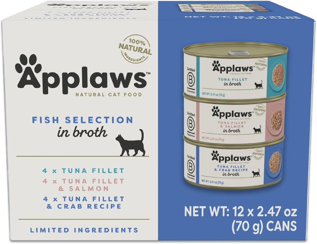 Fish Variety in Broth Wet Cat Food, 3-Flavor 12-Pack 2.47 oz Cans