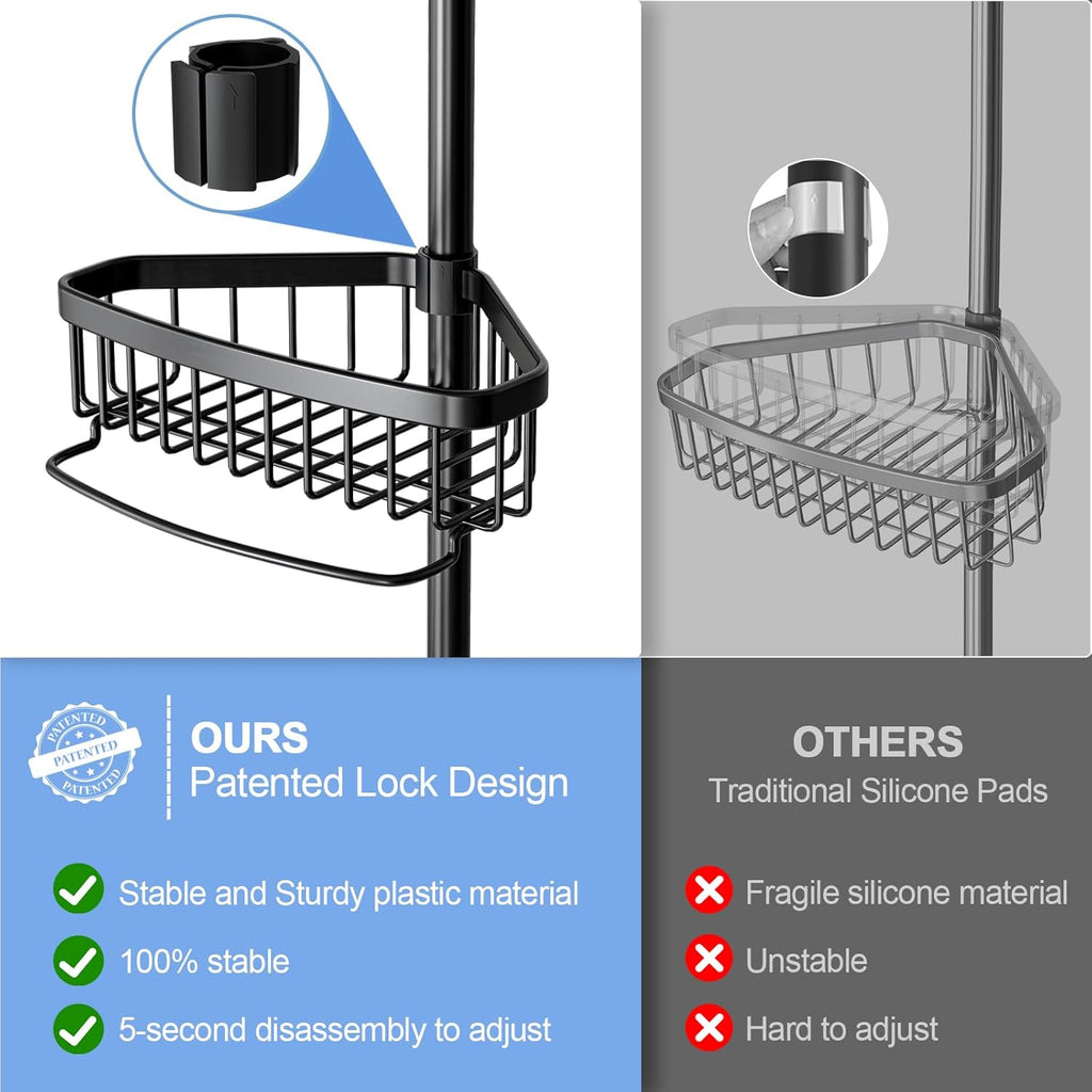 Corner Shower Caddy Tension Pole: Adjustable Rustproof 4-Tier Inside Bathroom Organizer - 47-121 inch Quick