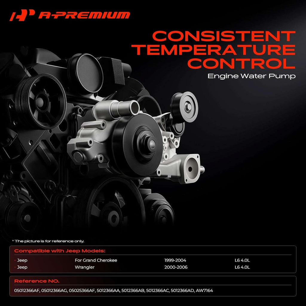 A-Premium Engine Aluminum Water Pump (6Cyl 4.0L) Compatible with Jeep